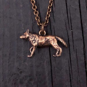 Collana con ciondolo a forma di lupo in bronzo massiccio - Charm 3D a forma di animale