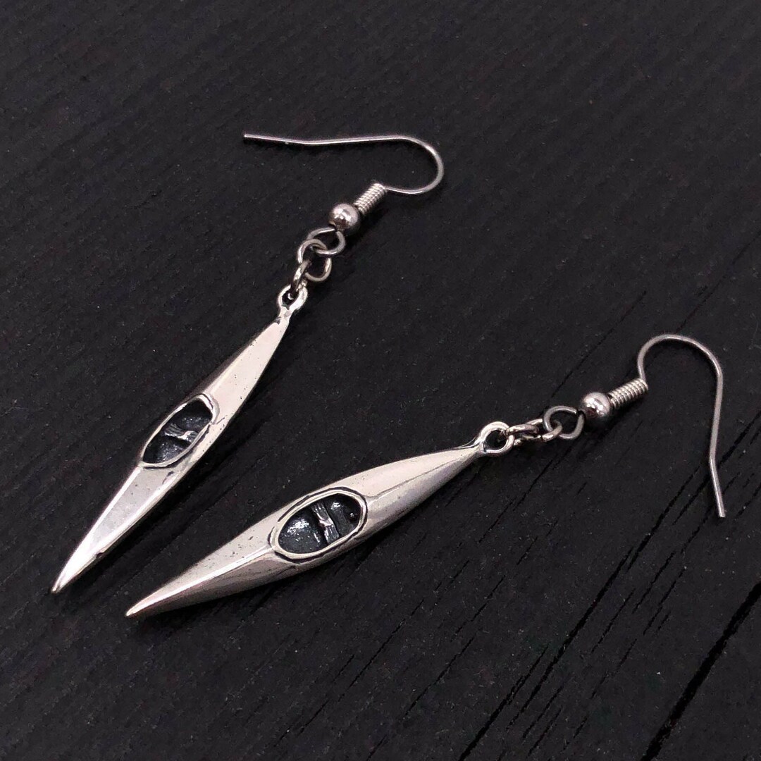 Kayak Earrings Solid Sterling Silver Kayak Earrings Silver Kayak Jewelry Etsy