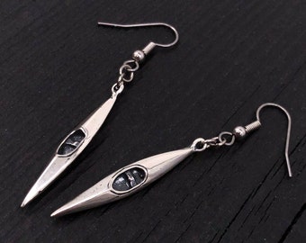 Kayak Earrings  Solid Sterling Silver Kayak Earrings Silver Kayak Jewelry
