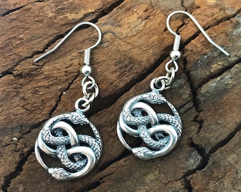 Orecchini a doppio serpente Auryn Ouroboros - Argento sterling massiccio .925 - Gioielli con nodo infinito regalo per lei