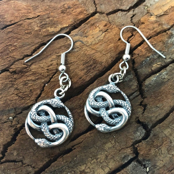 Auryn Ouroboros Twin Snake Earrings - Solid .925 Sterling Silver -Serpent Knot Infinity Jewelry Gift for Her