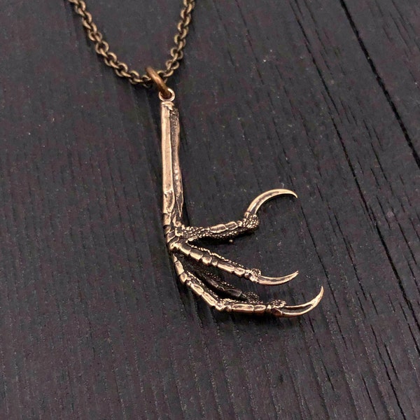 Bird Foot Pendant Necklace - Solid Cast Bronze Statement Jewelry For Her - Bird Claw Necklace Gift