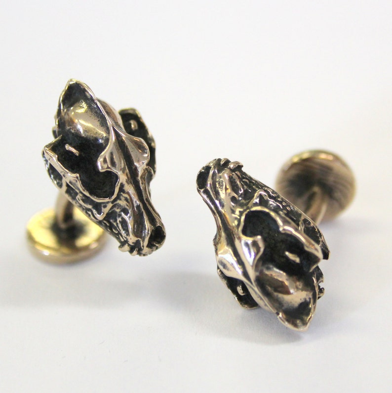 Wolf Skull Cuff Links Solid Hand Cast Bronze Nature Inspired Men's Jewelry Accesories image 4