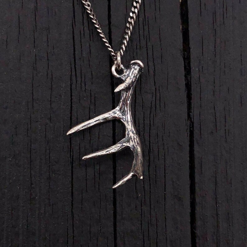 Deer Antler Pendant Necklace Sterling Silver Hand Polished Finish Whitetail Stag Horn Jewelry Multiple Chain Lengths image 6