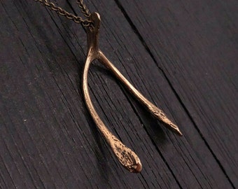Wishbone Necklace Solid Bronze Life Size Turkey Wishbone Pendant Necklace