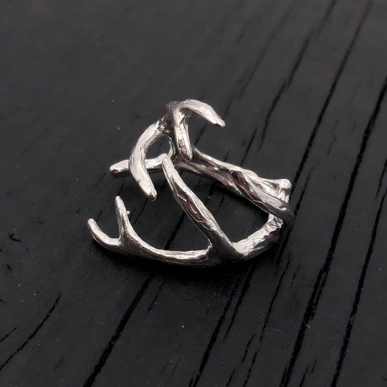 Sterling Silver Antler Ring, Nature Inspired Branch Band, Woodland Goblincore Jewelry image 2