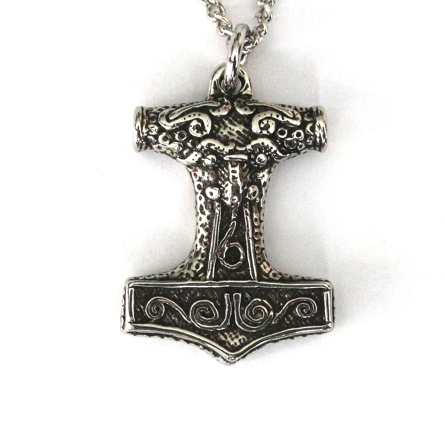Thors Hammer Necklace Silver Mjolnir Pendant Necklace Thors Etsy