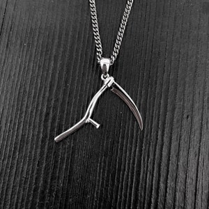 Grim Reaper Scythe Pendant Necklace in Solid 925 Sterling Silver Unisex Jewelry Gift Multiple Chain Lengths image 1