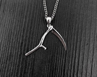 Grim Reaper Scythe Pendant Necklace in Solid 925 Sterling Silver - Unisex Jewelry Gift - Multiple Chain Lengths