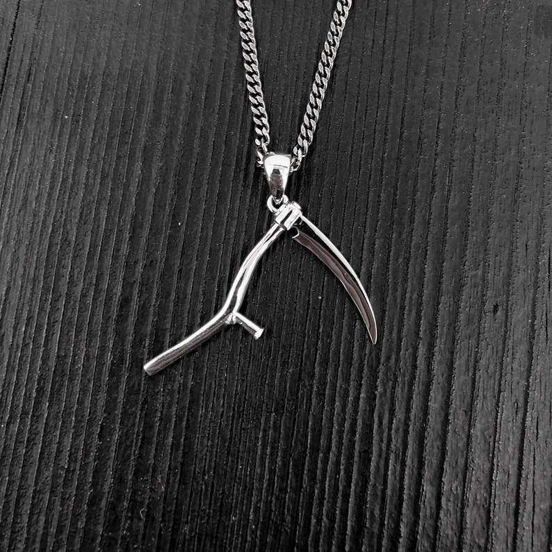 Grim Reaper Scythe Pendant Necklace in Solid 925 Sterling Silver Unisex Jewelry Gift Multiple Chain Lengths image 1