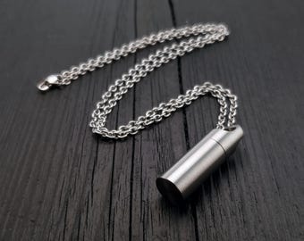 Hypoallergenic Stainless Steel Cylinder Urn Pendant - Cremation Ash Urn Necklace - Locket  Gift