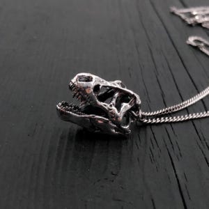 T-Rex Skull Pendant Necklace in Solid Hand Cast Sterling Silver - Tyrannosaurus Rex Dinosaur