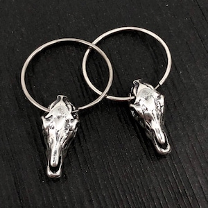 Horse Skull Hoop Earrings in Solid Sterling Silver