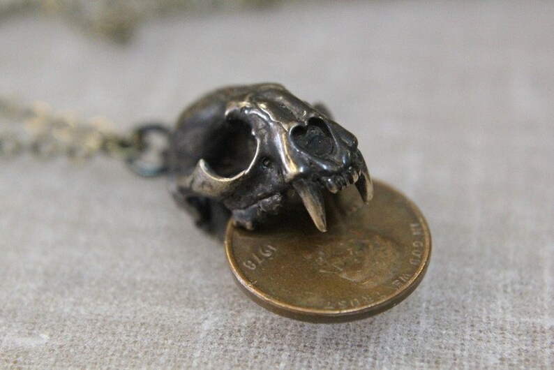 Cat Skull Necklace Wid Cat Skull With Articulated Jaw Etsy