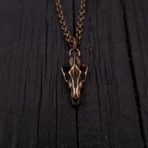 Tiny Grey Wolf Skull Charm Pendant Necklace - Solid Hand Cast Jewelers Bronze image 3