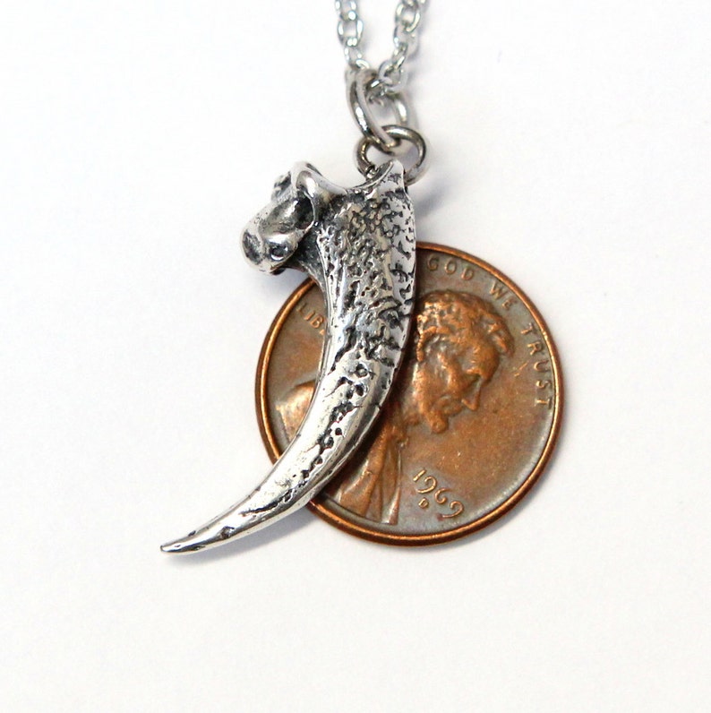 Owl Talon Claw Charm Pendant Necklace Solid Hand Cast Silver Plated White Bronze Woodland Bird Jewelry Gift Multiple Chain Lengths image 6