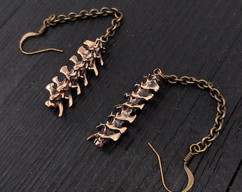 Delicate Bronze Snake Vertebrae Earrings Bronze Prairie Rattlesnake Bones  Vintage Chain - 3.5" Long