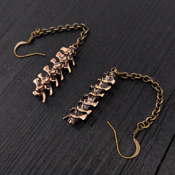 Snake Vertebrae Earrings - Primal Elegance - Moon Raven Designs - Burnished Bronze Snake Vertebrae Earrings