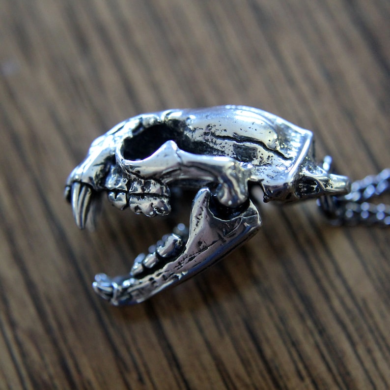 Cat Skull Pendant Necklace in Silver Fully Articulated Jaw Etsy