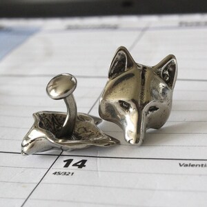 Silver Wolf Face Cuff Links Solid Hand Cast Silver Plated White Bronze Men's French Cuff Suit Accessory Jewelry image 2