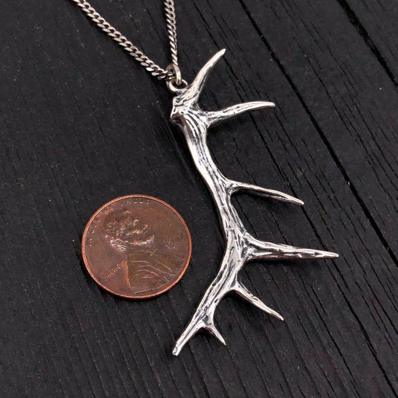 Elk Antler Necklace Solid Sterling Silver Elk Antler Pendant Etsy