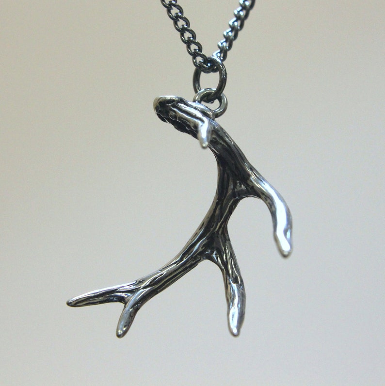 Deer Antler Pendant Necklace Sterling Silver Hand Polished Finish Whitetail Stag Horn Jewelry Multiple Chain Lengths image 5