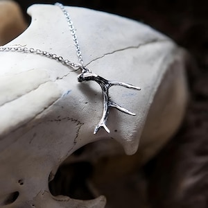 Deer Antler Pendant Necklace - Sterling Silver  Whitetail Stag Horn Jewelry