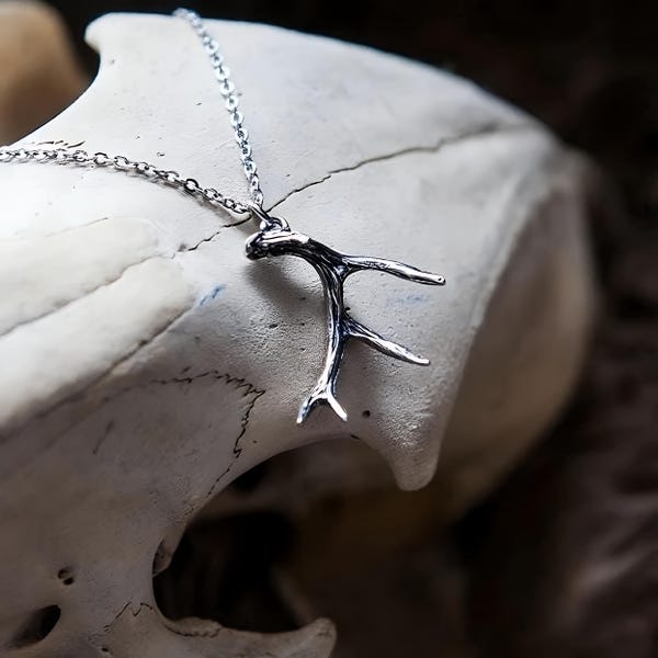Sterling Silver Deer Antler Pendant Necklace, Woodland Whitetail Stag Charm
