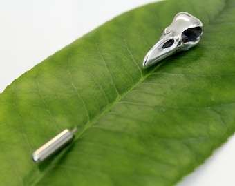 Sterling Silver Raven Skull Ascot Lapel Stickpin, Dark Academia, Goth Wedding Jewelry