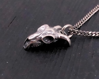 Ram Skull Necklace Sterling Silver Pendant, Handcrafted Oxidized Finish