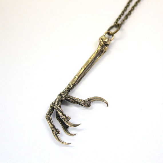 Bronze or Silver Plated White Bronze On a Matching 24 Inch Chain Raven Claw Necklace Bird Foot Pendant Necklace