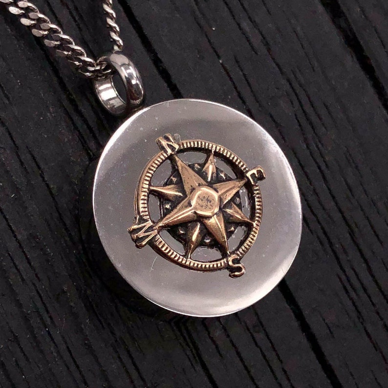 Bronze Compass Rose Urn Necklace Cremation Urn Nautical Pendant Memorial Ash Keepsake  Custom Engraving Available 