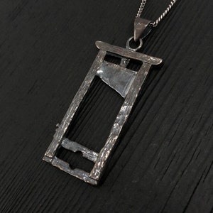3D Sterling Silver Guillotine Protest Pendant Necklace , Dark Oxidized