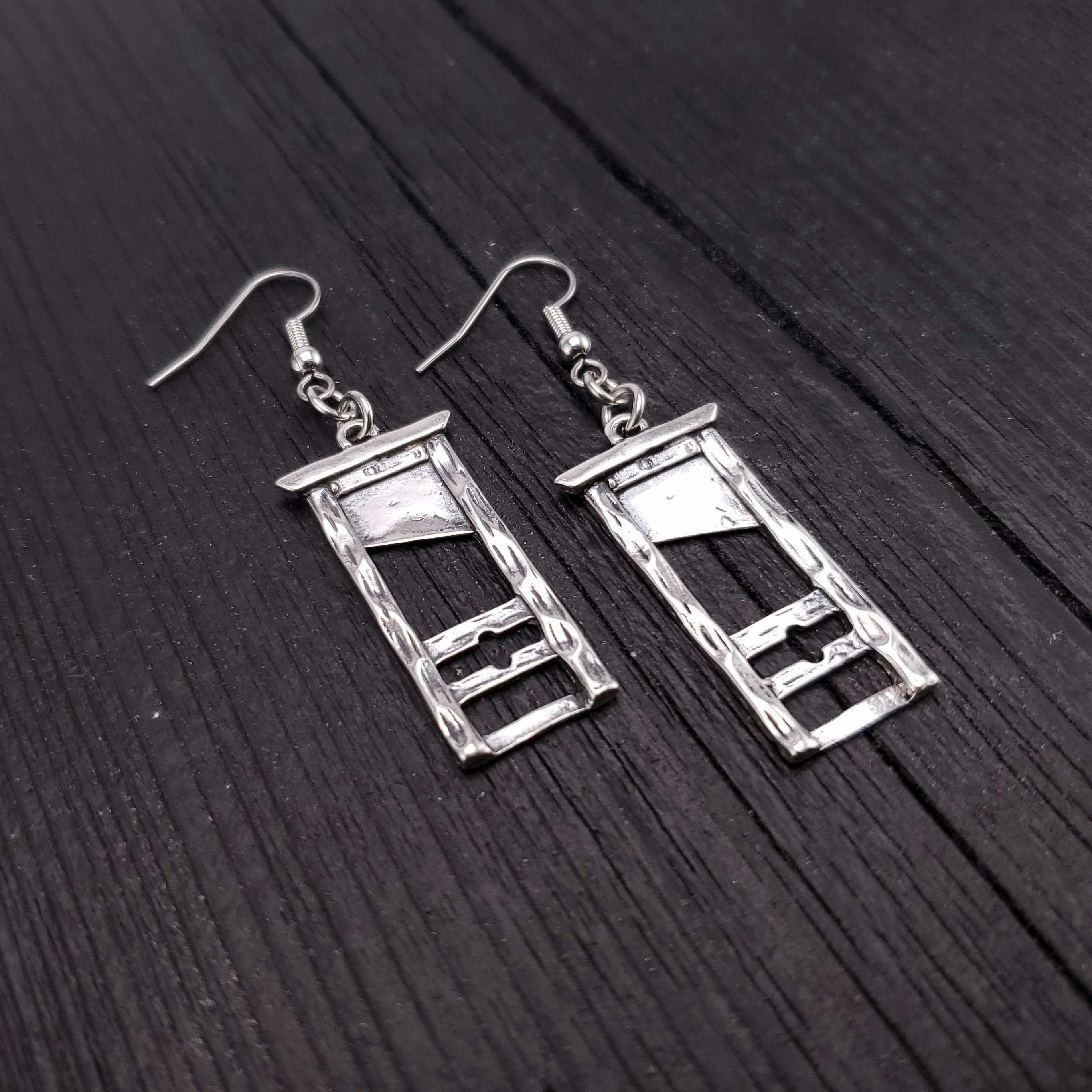 Horror Gótico Hecho a Mano Plata//Negro Pluma Pendientes de Plata 925 Ganchos