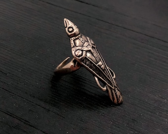 Bronze Odin Raven Ring: Adjustable Viking Norse Mythology Jewelry