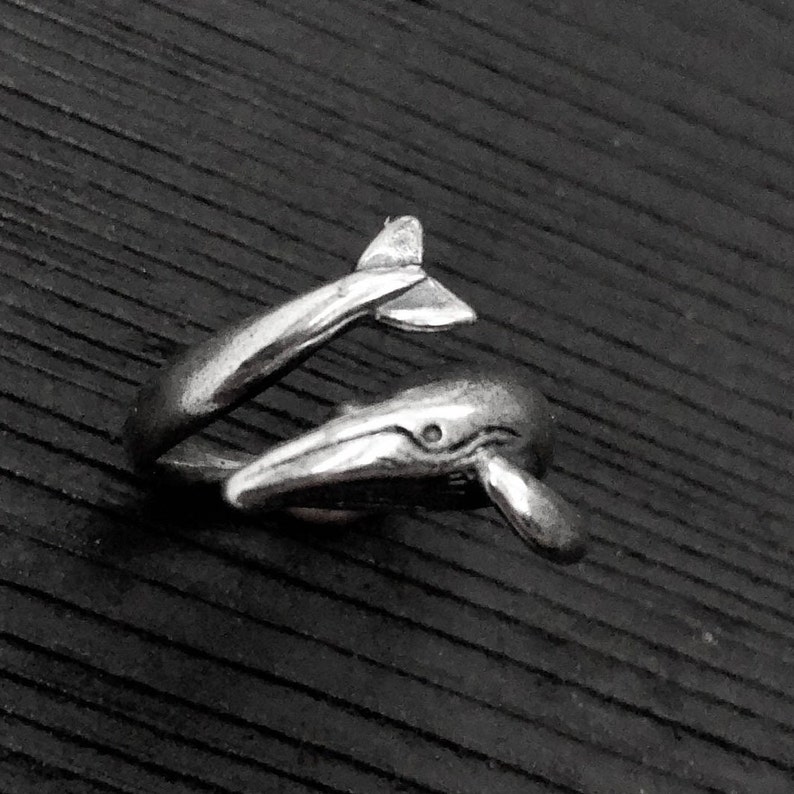 Humpback Whale Wrap Ring Solid Sterling Silver Sizes 4.5 to 11 Statement Ocean Jewelry Gift image 2