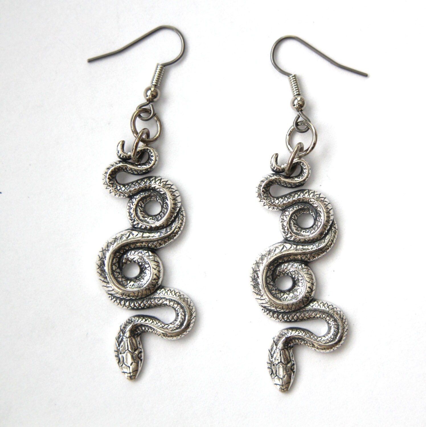 Silver Garden Snake Earrings in Solid White Bronze with Etsy