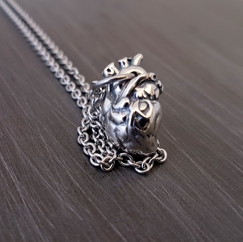 Heart Anatomical Human Necklace Sterling Silver - Anatomically Correct Heart Pendant Heart Anatomical Human Necklace Sterling Silver - Anatomically Correct Heart Pendant