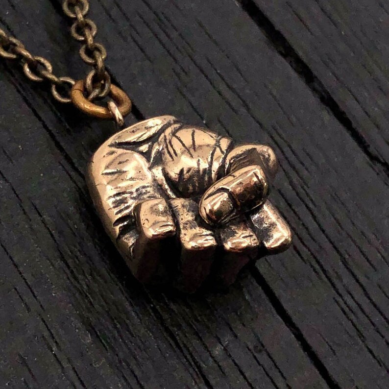Hand Necklace Bronze Fist Pendant Necklace Clenched Fist Etsy