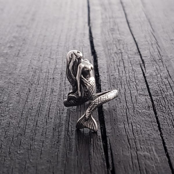 Mermaid Wrap Ring , Solid Hand Cast Sterling Silver
