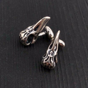 Raven Skull Cufflinks Ornate .925 Sterling Silver Raven Skull Cuff Links