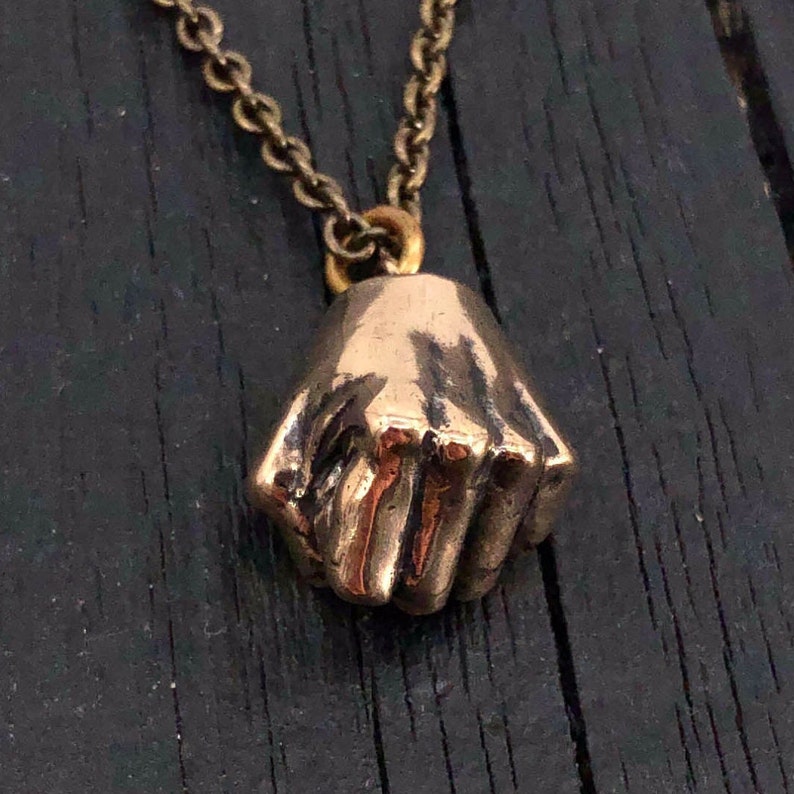 Hand Necklace Bronze Fist Pendant Necklace Clenched Fist Etsy