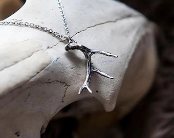 Deer Antler Pendant Necklace - Sterling Silver - Hand Polished Finish - Whitetail Stag Horn Jewelry - Multiple Chain Lengths