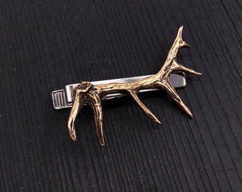 Elk Antler Tie Bar Bronze Elk Antler Tie Clasp Bronze Deer Antler