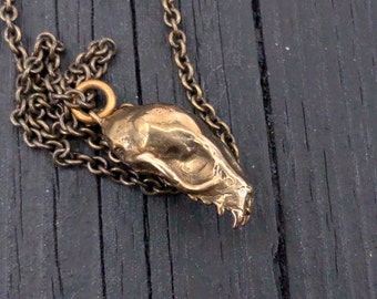Fruit Bat Skull Necklace in Solid Bronze