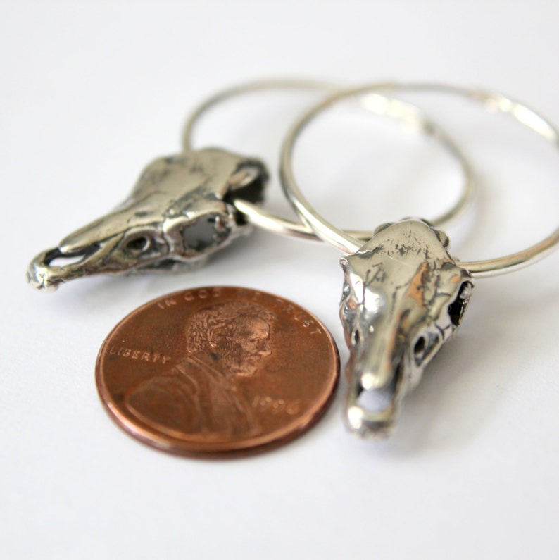 Horse Skull Hoop Earrings in Solid Sterling Silver image 6