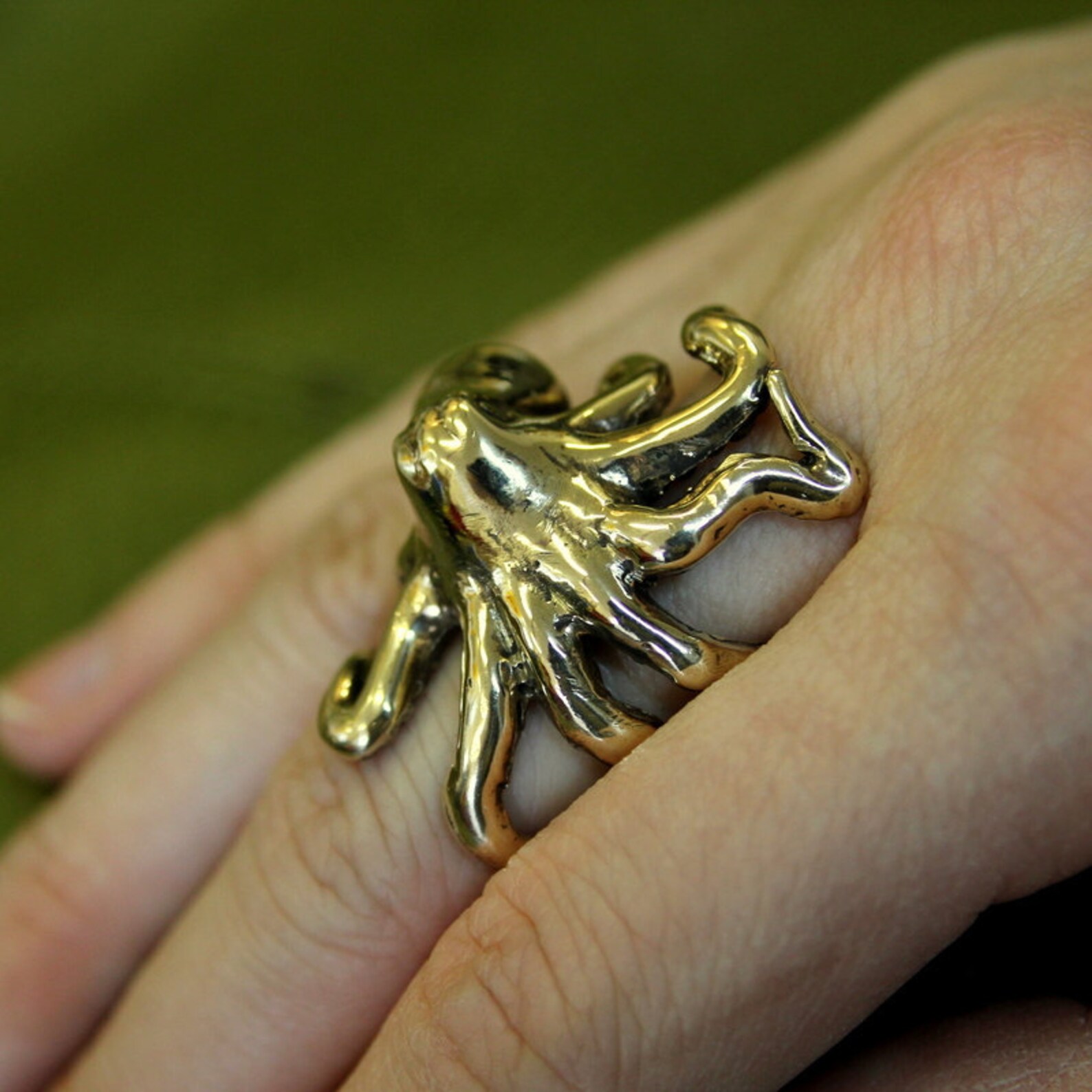 Octopus Ring in Solid Bronze Octopus Ring Sideways Octopus Etsy