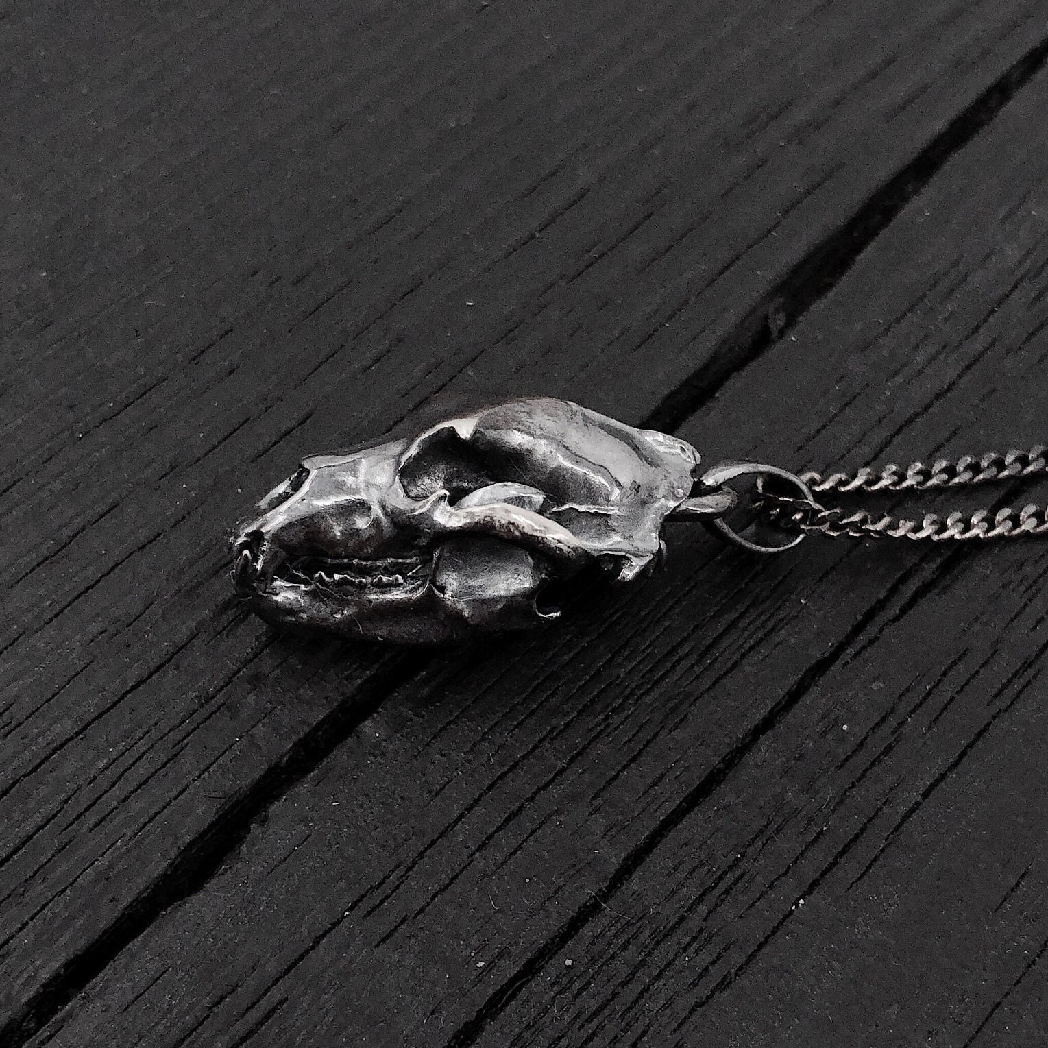 Solid Black Oxidized Sterling Silver Grizzly Bear Skull