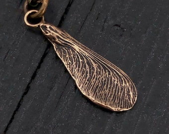 Bronze Maple Key Pendant Necklace Realistic Cast from Real Seed
