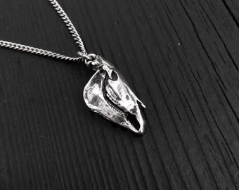 Horse Skull Charm Pendant Necklace - Solid Sterling Silver Equestrian